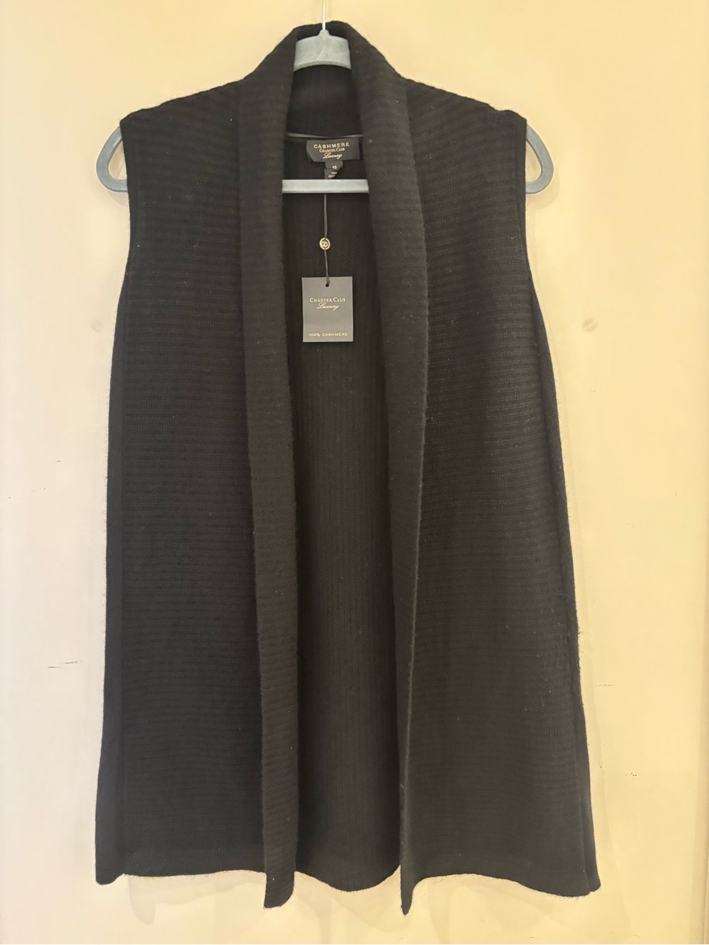 Charter Club Luxury Black Sleeveless Open-Front Ribbed Knit Cardigan Vest